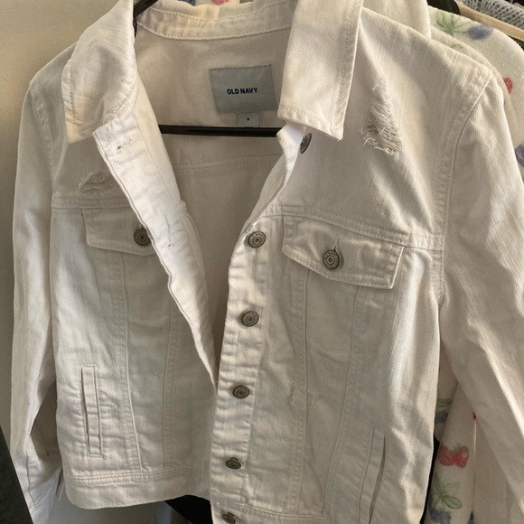 Old Navy Frayed White Denim Jacket - Picture 5 of 6
